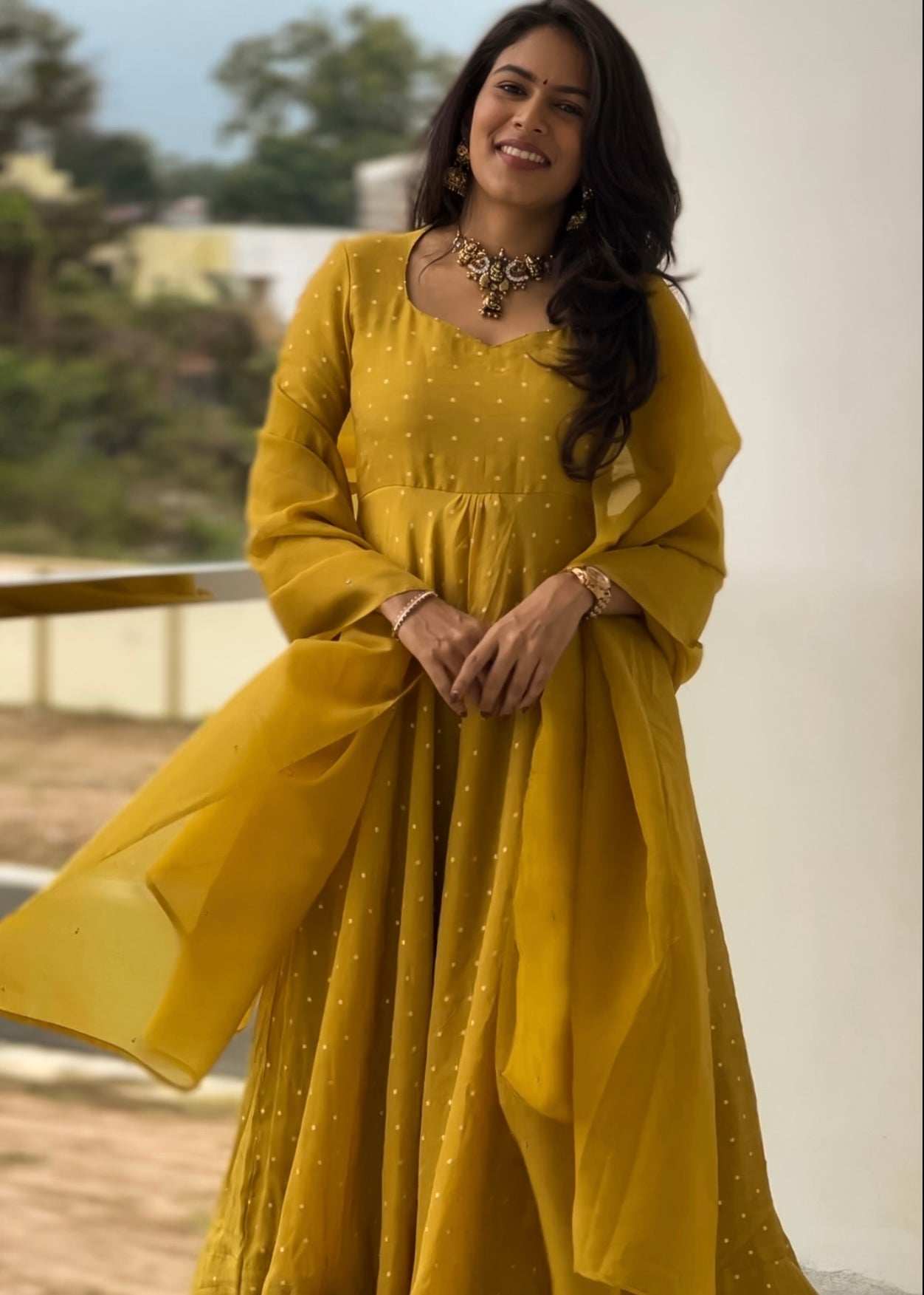 Mustard Dotted Anarkali