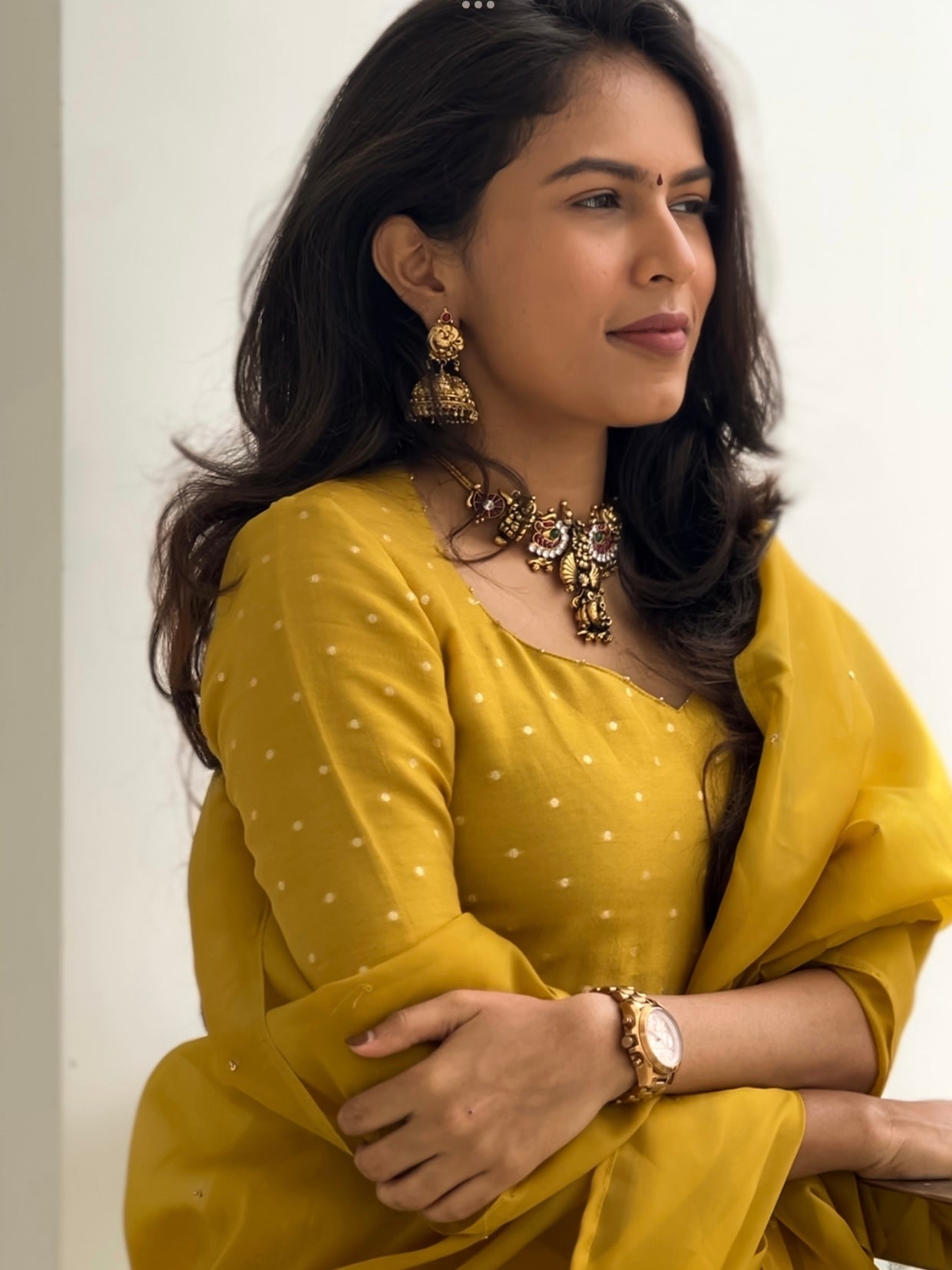 Mustard Dotted Anarkali