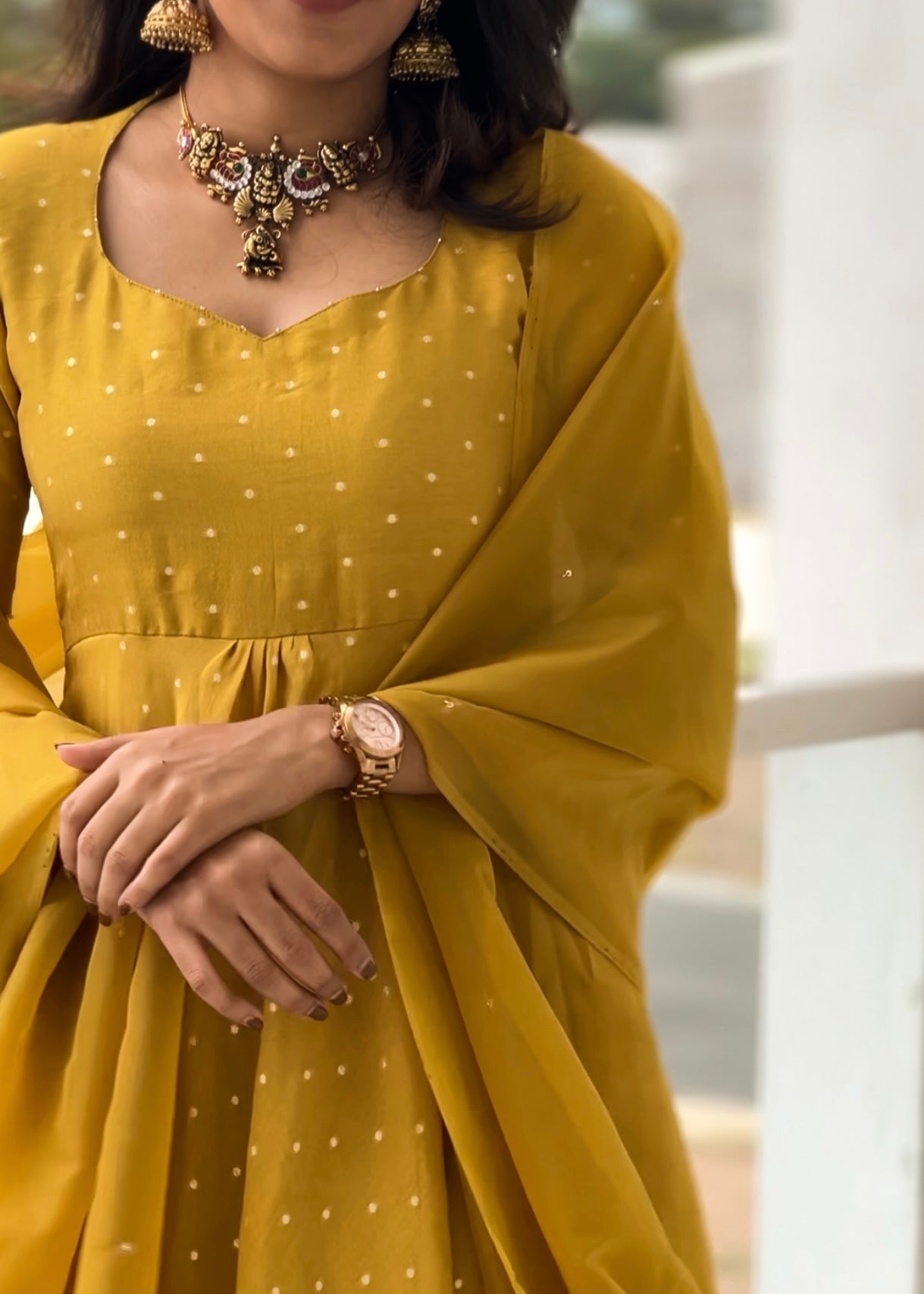 Mustard Dotted Anarkali