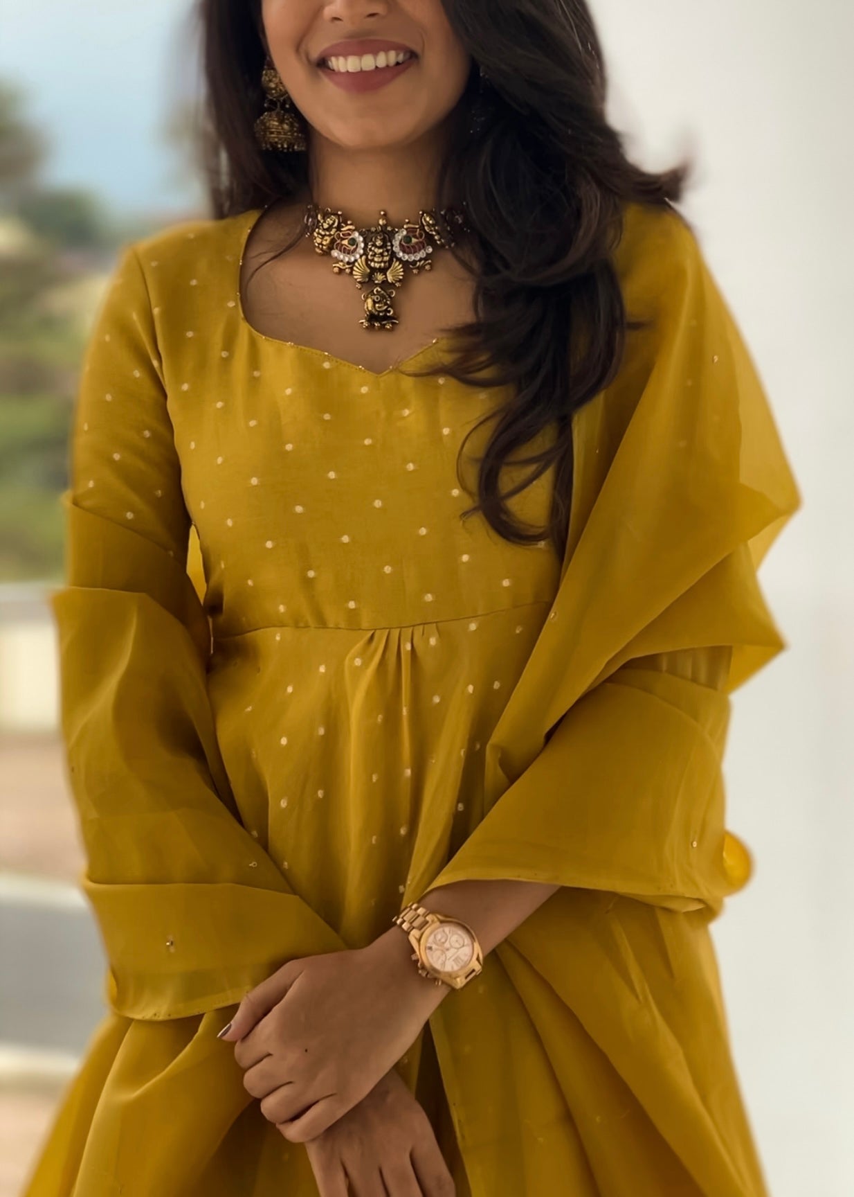 Mustard Dotted Anarkali